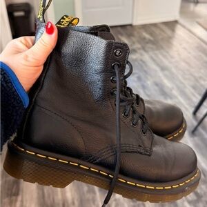 Dr. Martens Black Combat Boots with Yellow Stitching